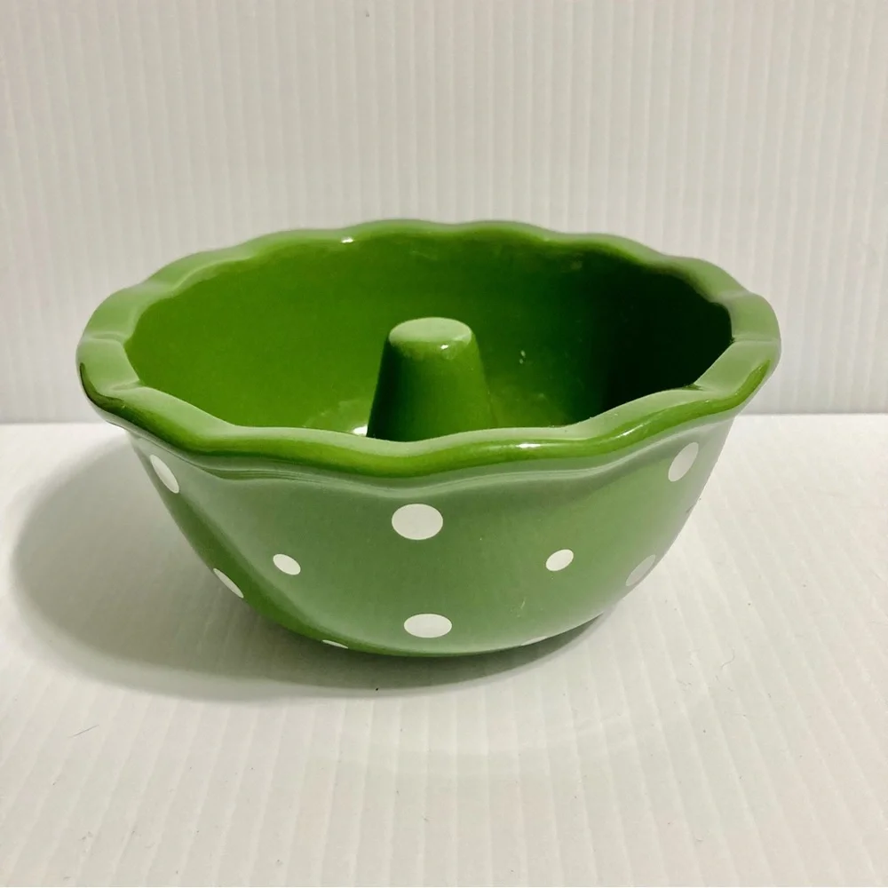 TEMP-TATIONS Ovenware Baking Mini by Green  White Polka Dots 2.5 x 5.5 in